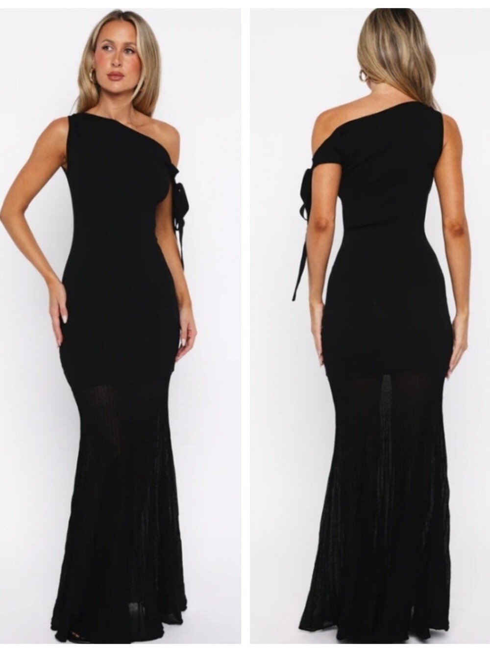 NEW | White Fox KNIT One-Shoulder Black Evening Gown Size S Accidentally In Love